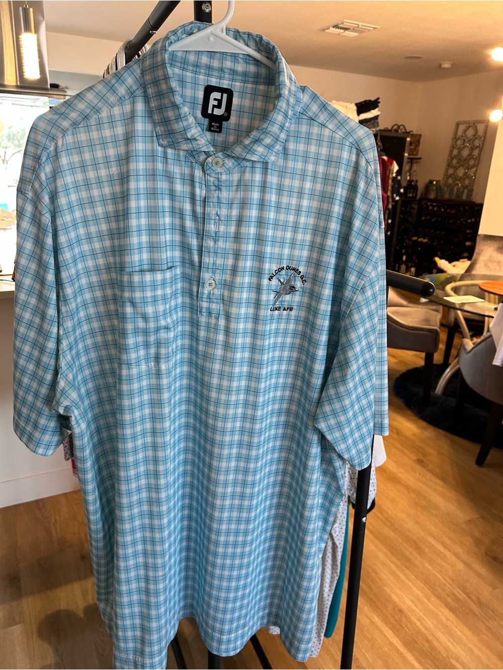 FootJoy Men’s Aqua and White Plaid Golf Polo